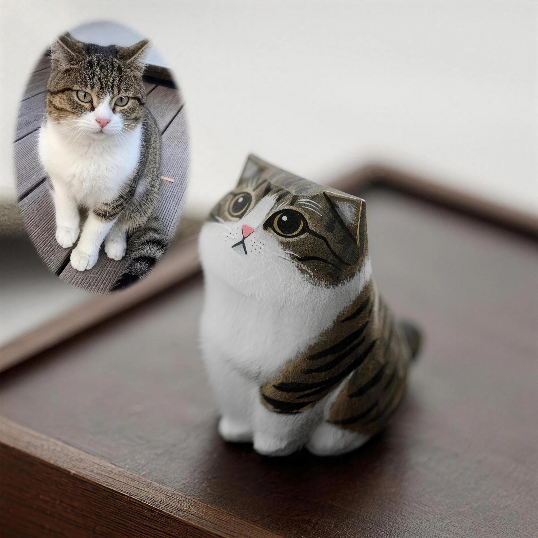 Custom Hand-Carved Wooden Cat Figurine from Photo | Pet Memorial Gift