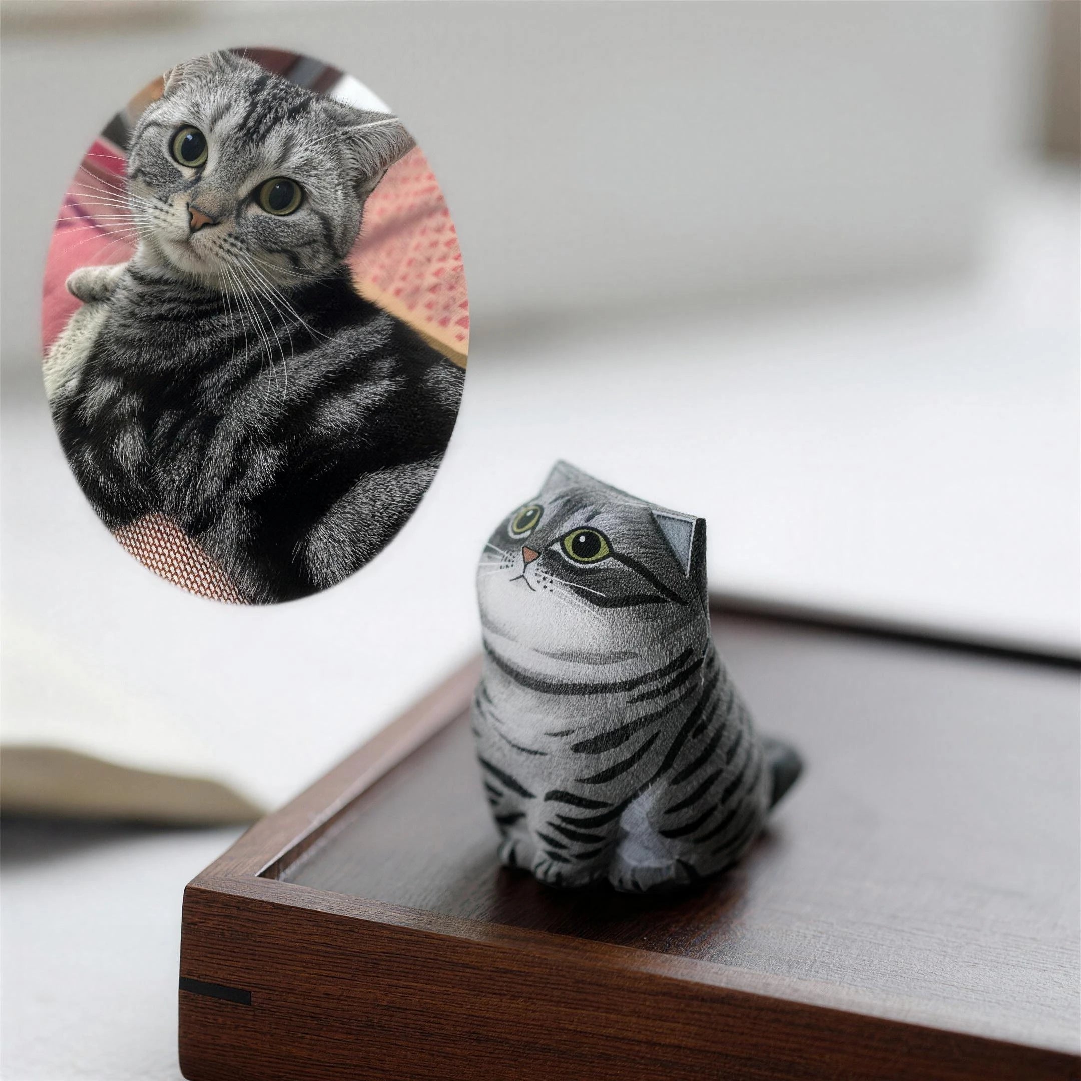 Custom Hand-Carved Wooden Cat Figurine from Photo | Pet Memorial Gift