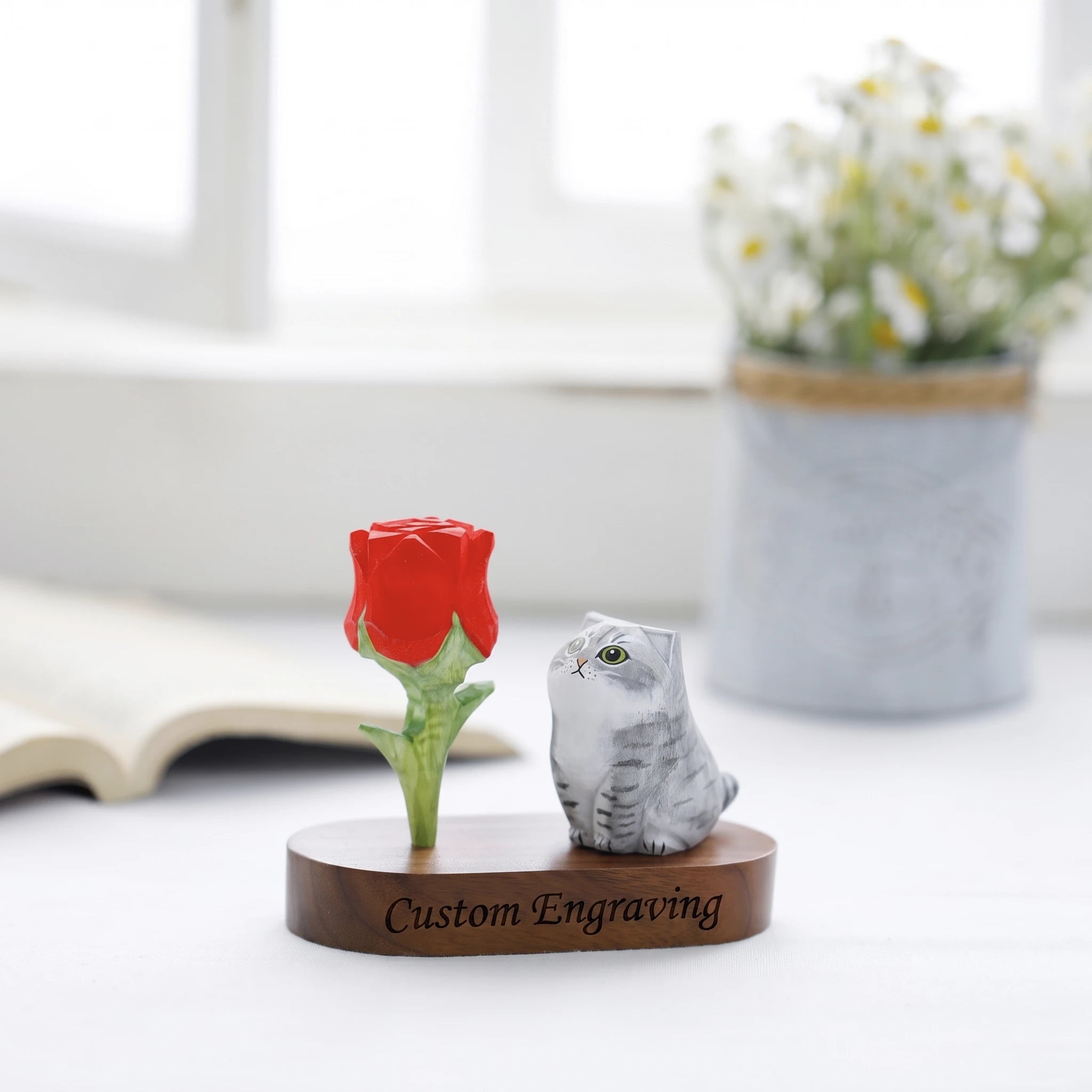 Custom Hand-Carved Wooden Cat Figurine from Photo | Pet Memorial Gift
