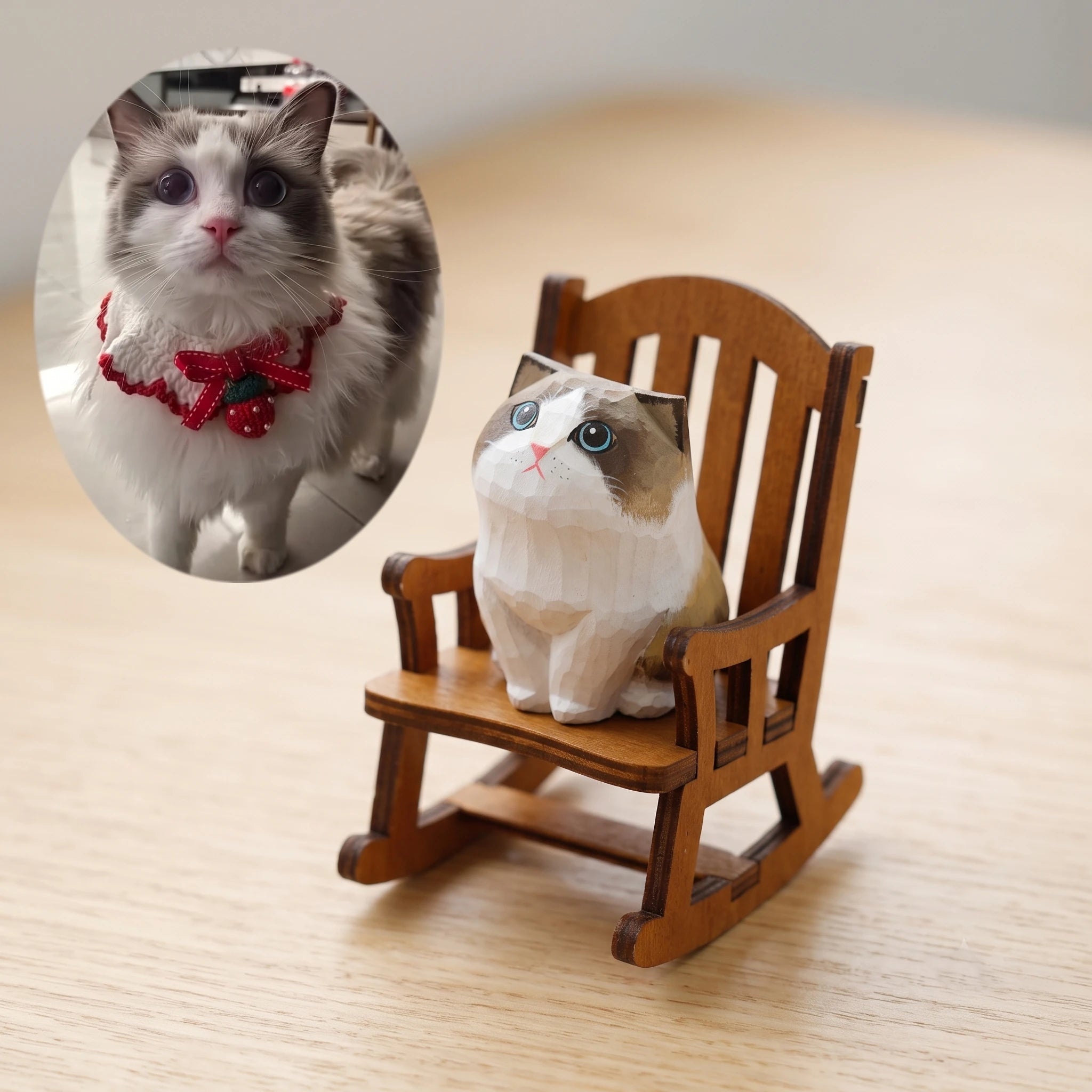 Custom Hand-Carved Wooden Cat Figurine from Photo | Pet Memorial Gift Main image