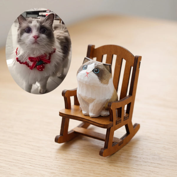 Custom Hand-Carved Wooden Cat Figurine from Photo | Pet Memorial Gift
