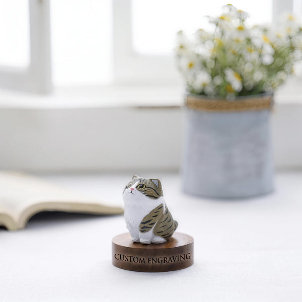 Custom Hand-Carved Wooden Cat Figurine from Photo | Pet Memorial Gift