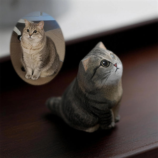 Custom Hand-Carved Wooden Cat Figurine from Photo | Pet Memorial Gift