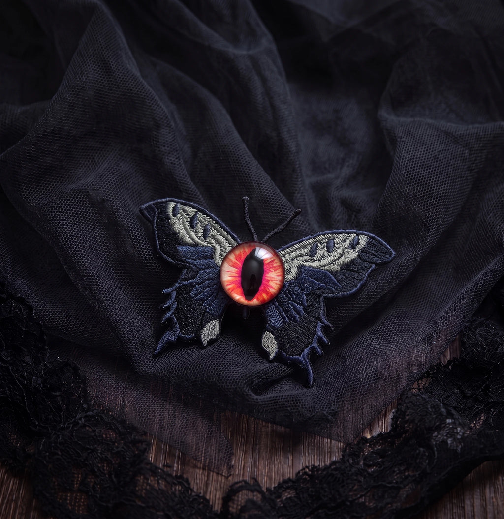 Embroidered Eyeball Moth Hair Clip | 3.2" Gothic Alligator Pin