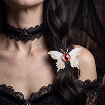 Embroidered Eyeball Moth Hair Clip | 3.2" Gothic Alligator Pin
