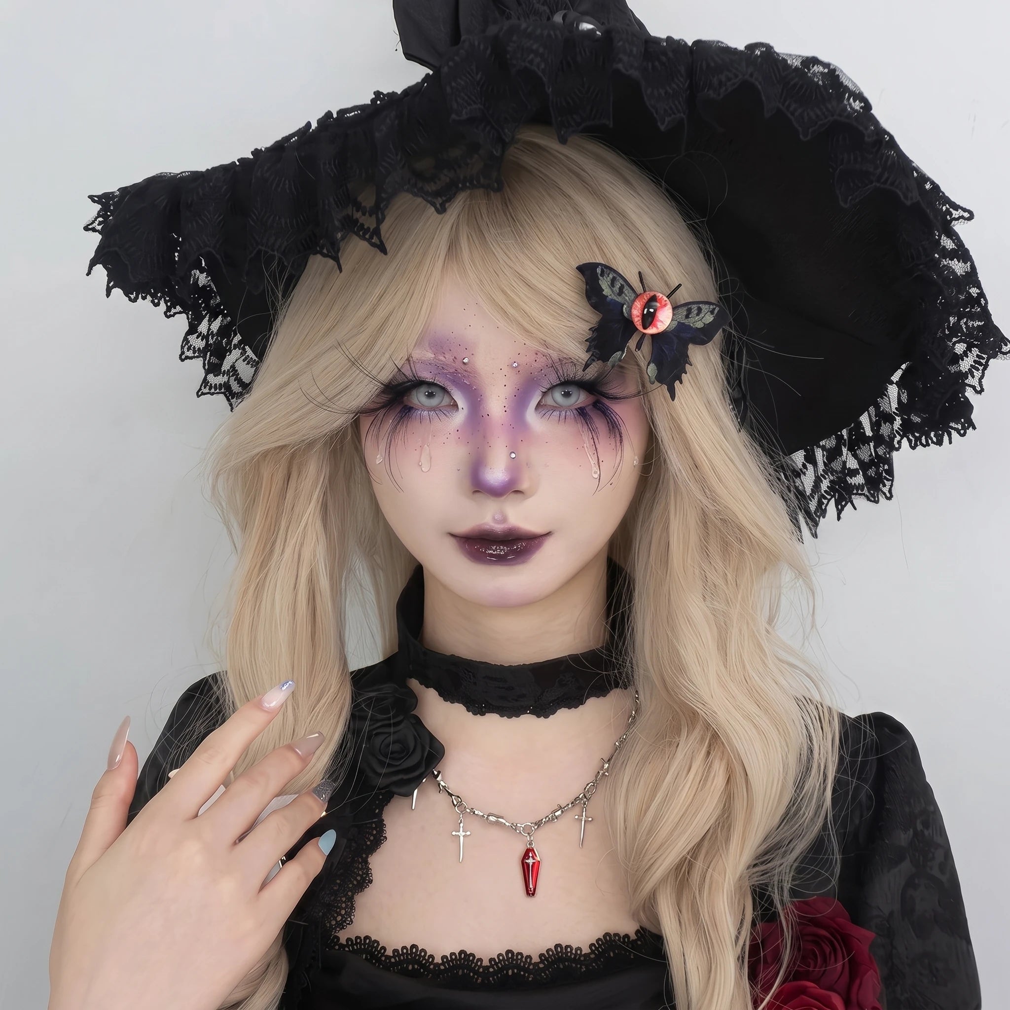 Embroidered Eyeball Moth Hair Clip | 3.2" Gothic Alligator Pin Secondary image