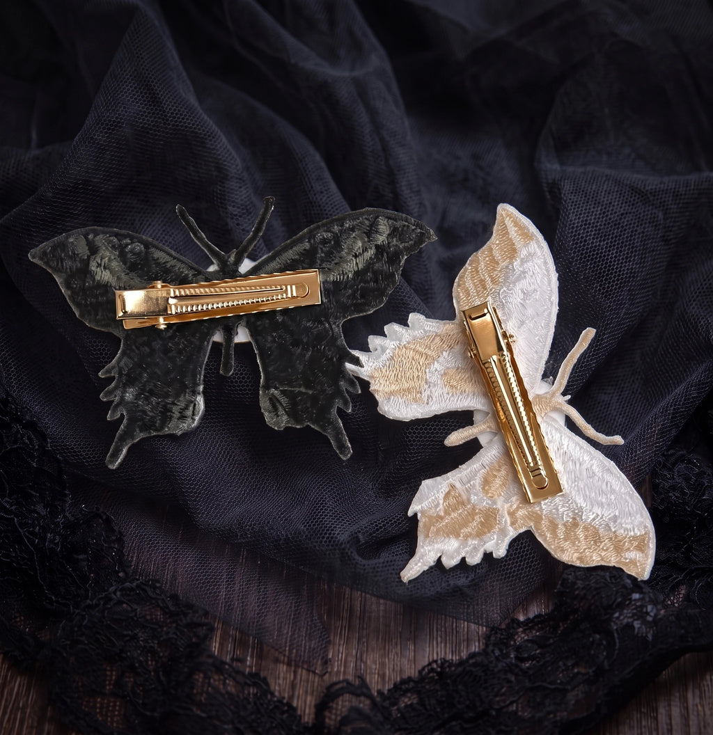 Embroidered Eyeball Moth Hair Clip | 3.2" Gothic Alligator Pin