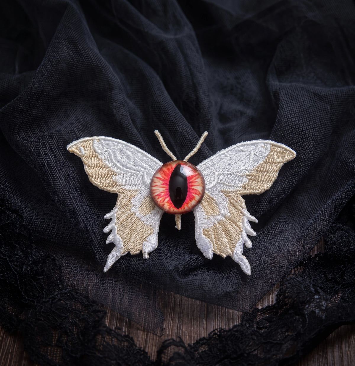 Embroidered Eyeball Moth Hair Clip | 3.2" Gothic Alligator Pin
