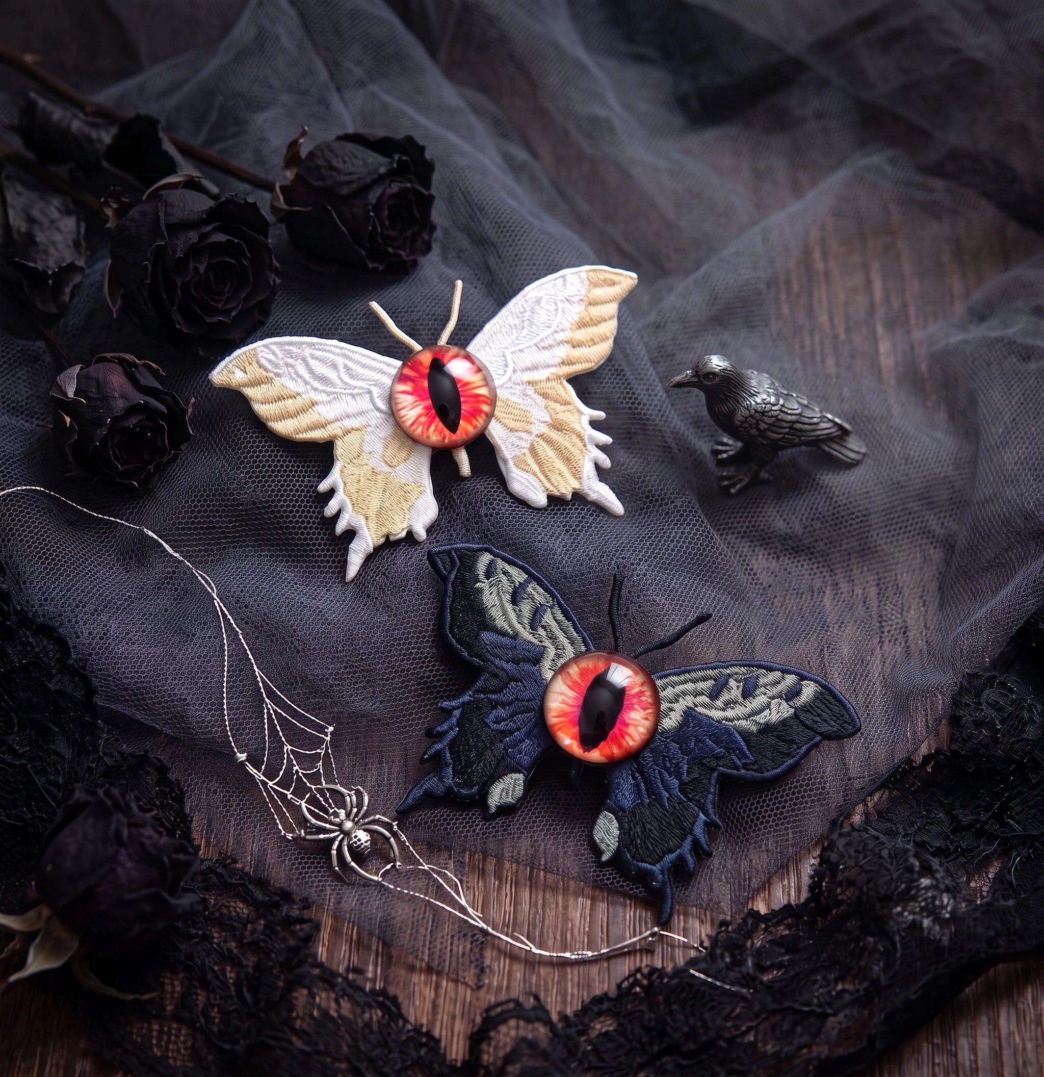 Embroidered Eyeball Moth Hair Clip | 3.2" Gothic Alligator Pin Main image