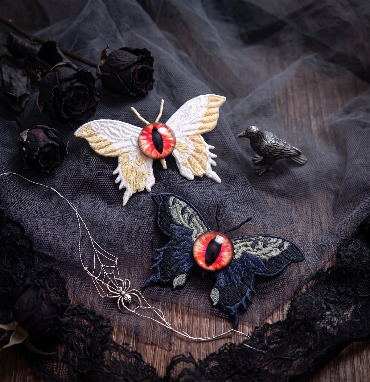 Embroidered Eyeball Moth Hair Clip | 3.2" Gothic Alligator Pin