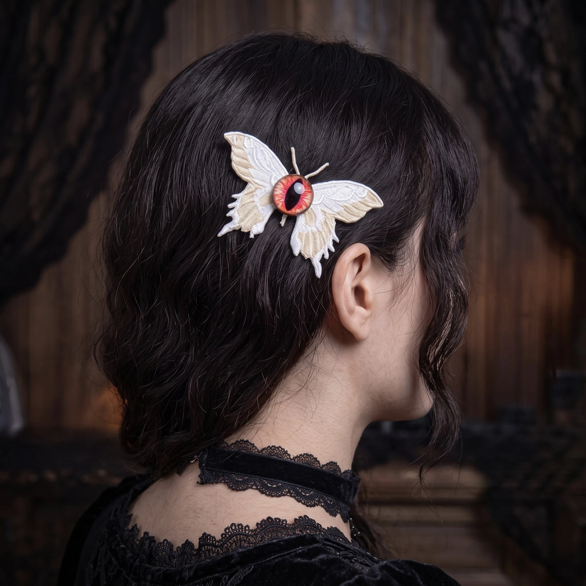 Embroidered Eyeball Moth Hair Clip | 3.2" Gothic Alligator Pin