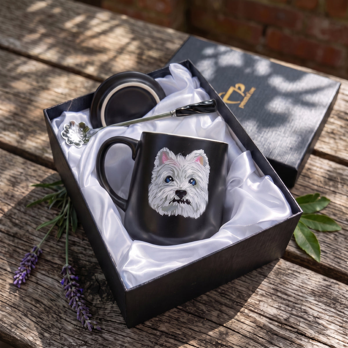 Custom Pet Portrait Ceramic Mug with Lid & Spoon Gift Box Set | 15oz