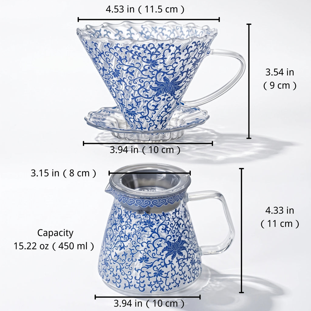 Hand-Blown Glass Pour-Over Coffee Maker Set with V60 Dripper | 15oz