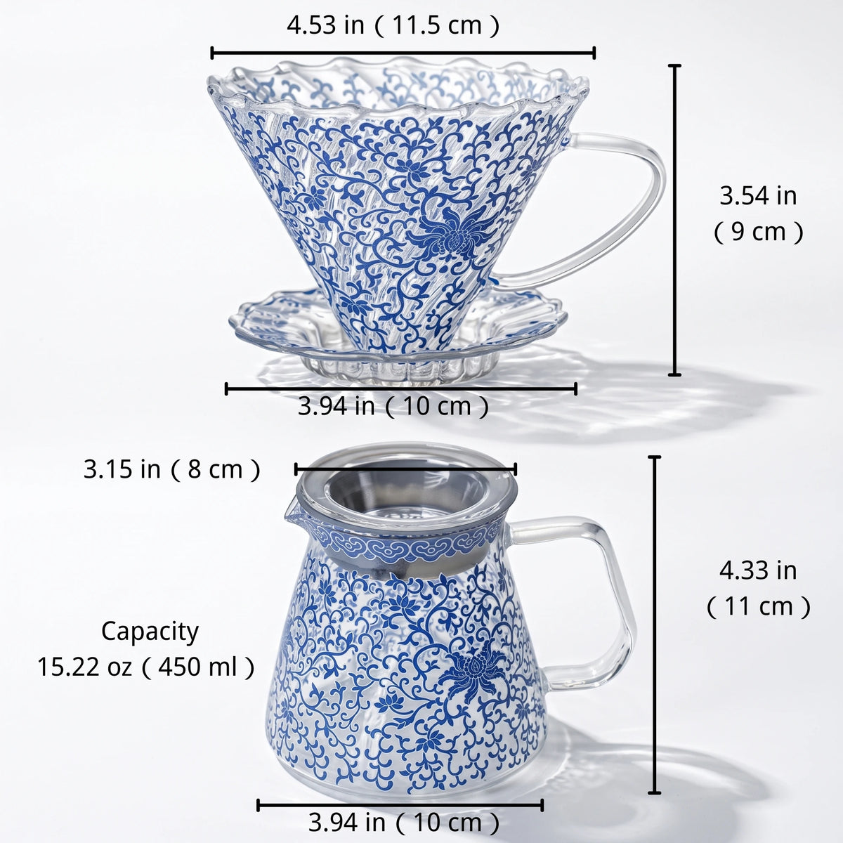Hand-Blown Glass Pour-Over Coffee Maker Set with V60 Dripper | 15oz