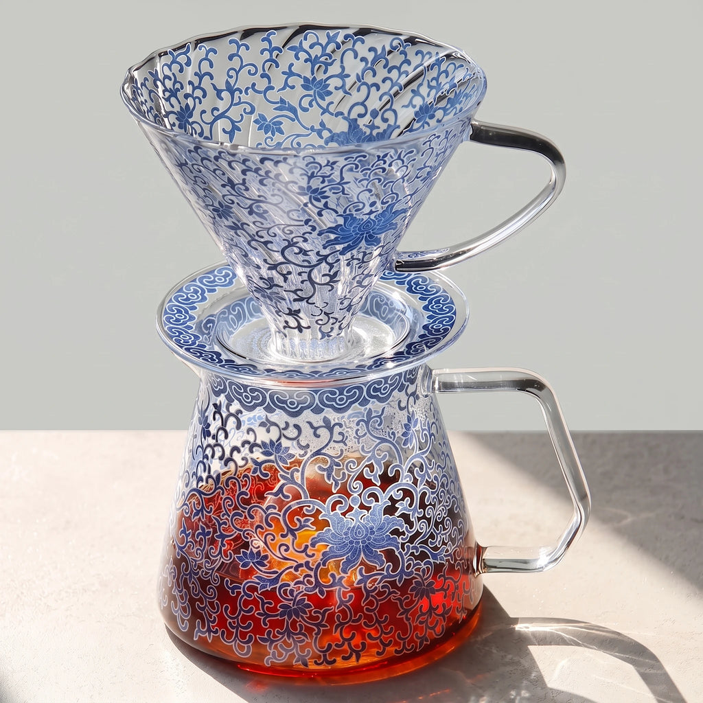 Hand-Blown Glass Pour-Over Coffee Maker Set with V60 Dripper | 15oz