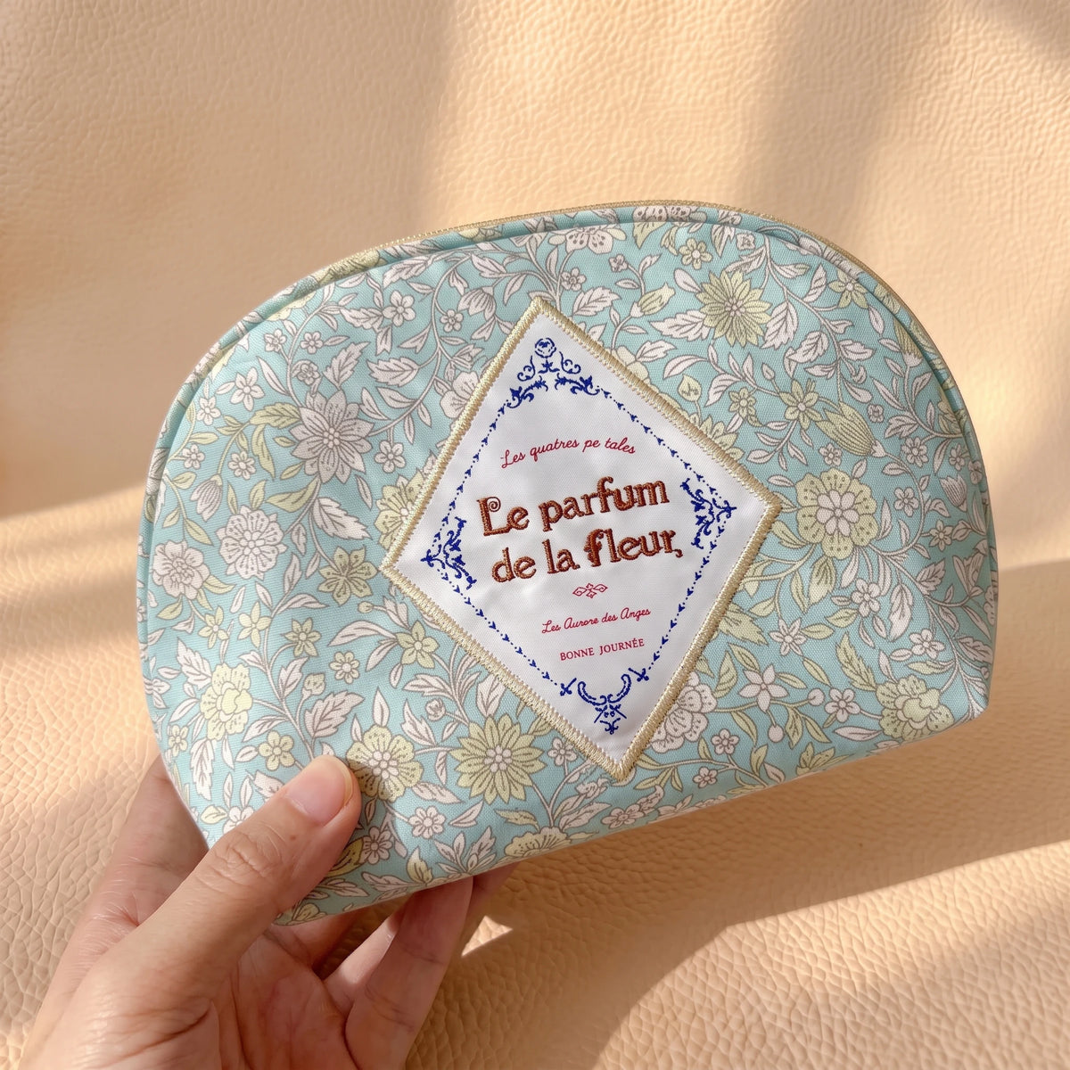 Half-Moon Clamshell Travel Cosmetic Bag | Wide-Open Tweed & Floral Makeup Pouch