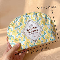 Half-Moon Clamshell Travel Cosmetic Bag | Wide-Open Tweed & Floral Makeup Pouch