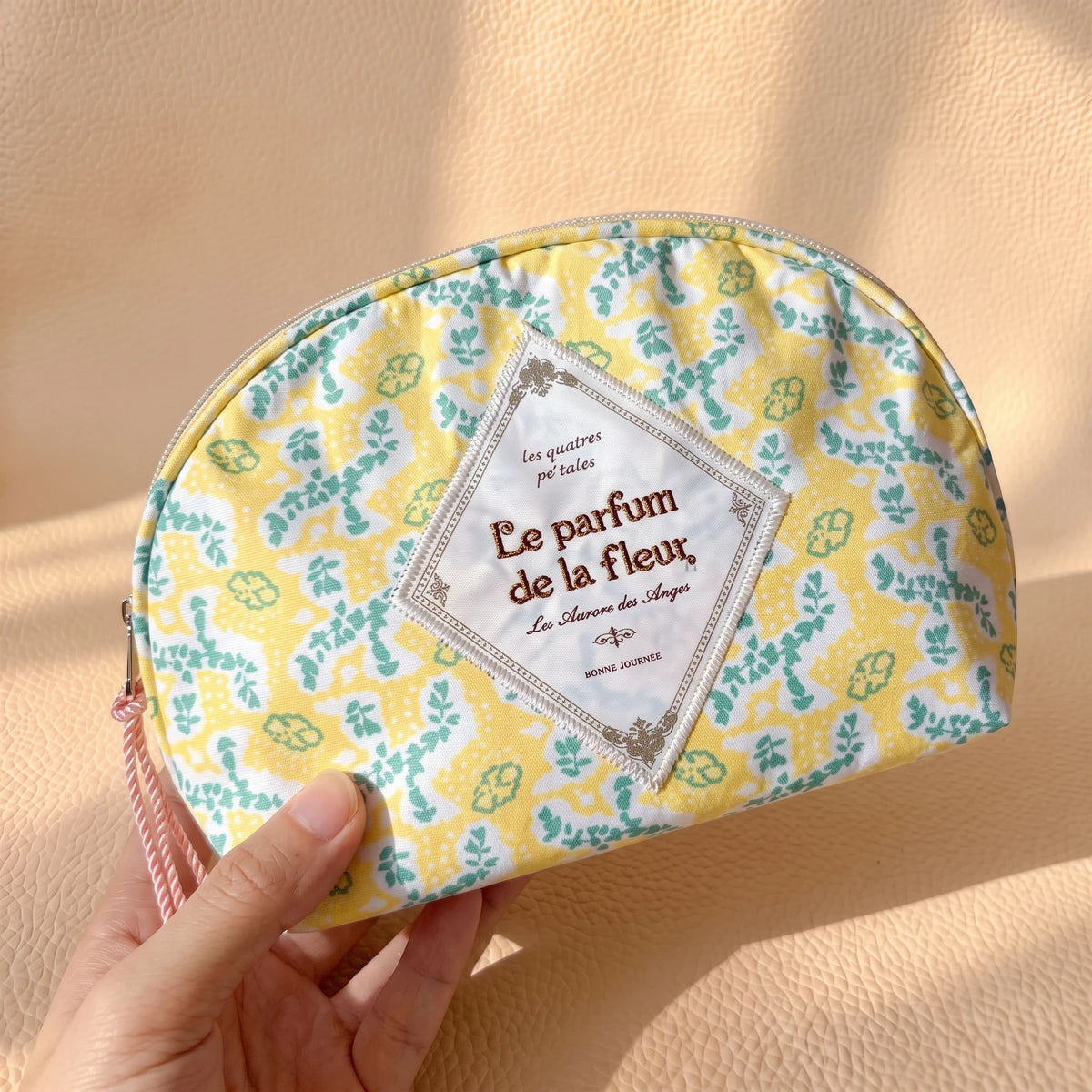 Half-Moon Clamshell Travel Cosmetic Bag | Wide-Open Tweed & Floral Makeup Pouch