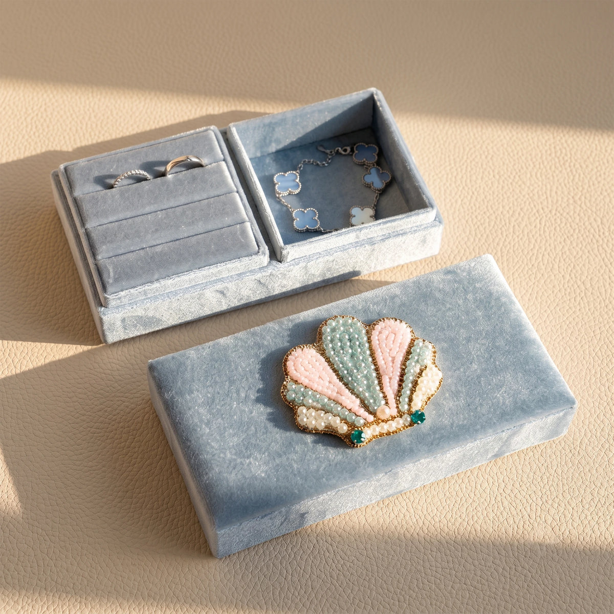 Hand Beaded Velvet Jewelry Box | Embroidered Celestial & Cottagecore Case