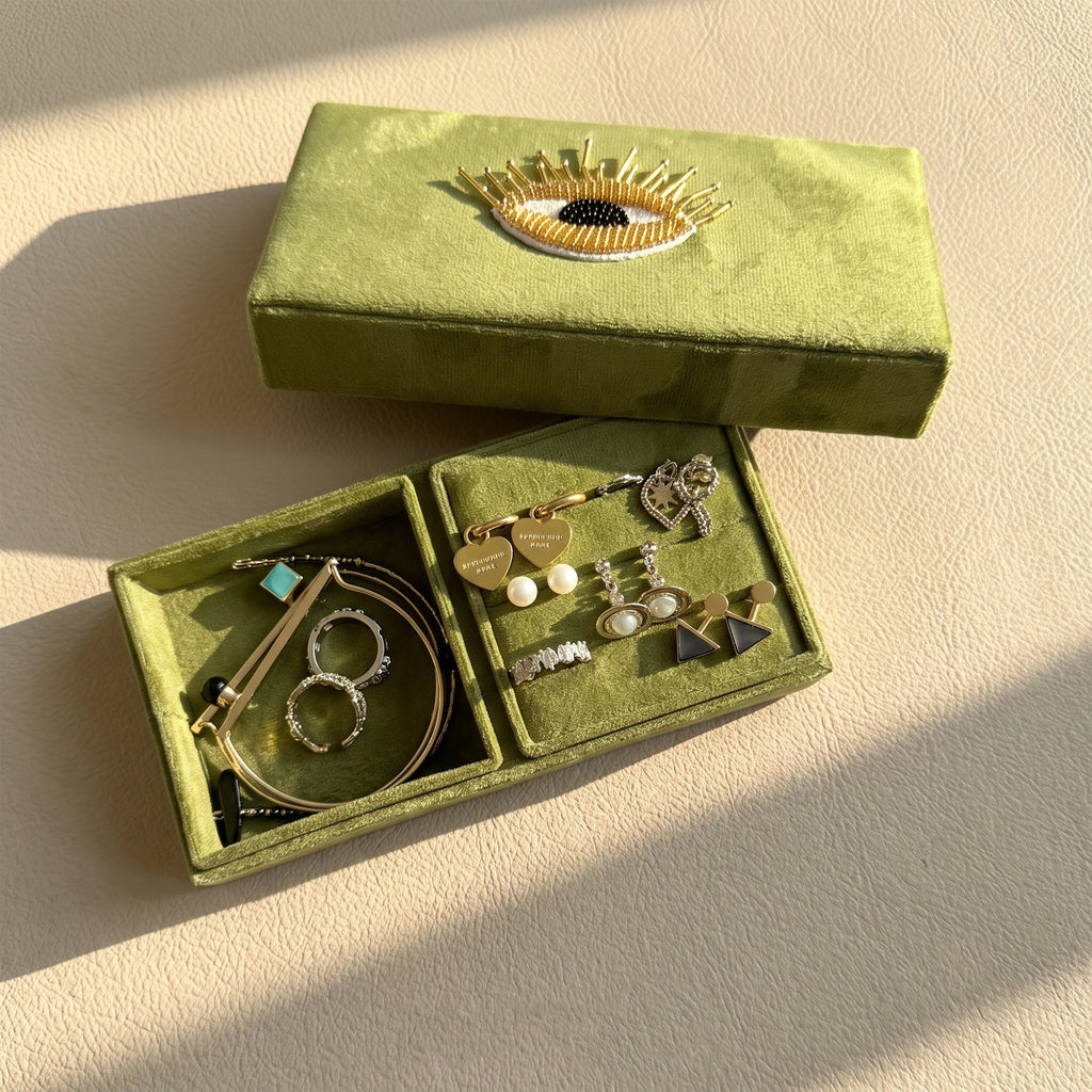 Hand Beaded Velvet Jewelry Box | Embroidered Celestial & Cottagecore Case