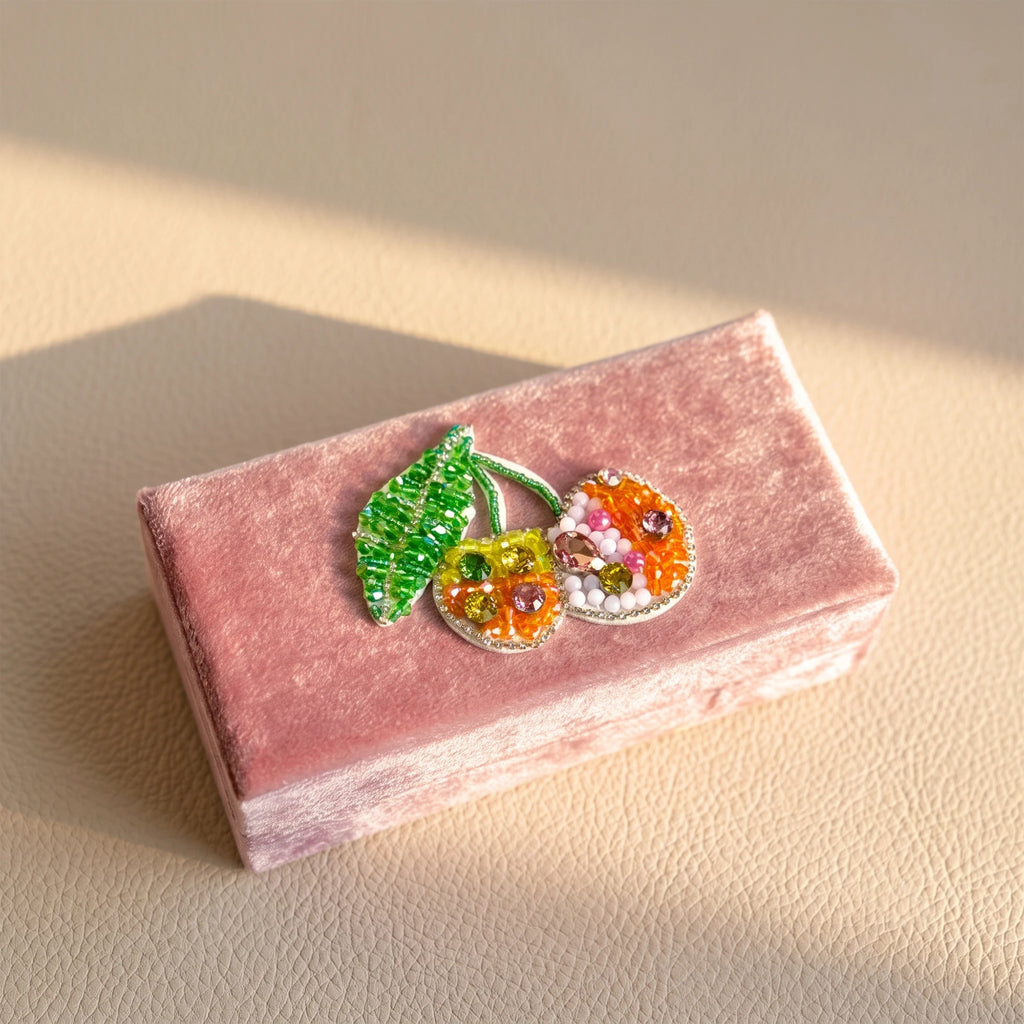 Hand Beaded Velvet Jewelry Box | Embroidered Celestial & Cottagecore Case