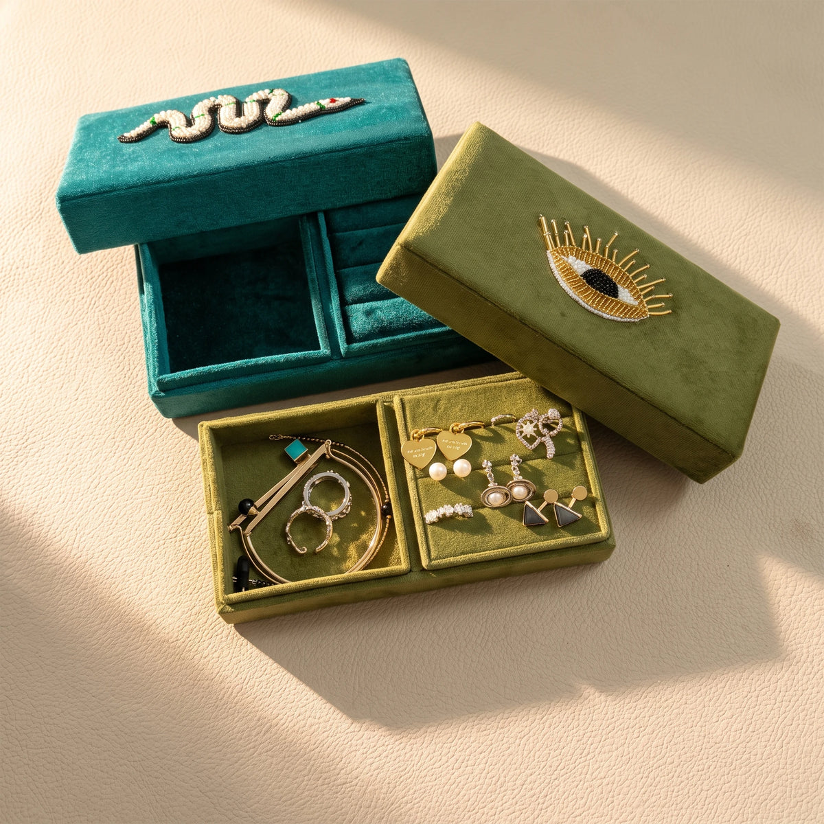 Hand Beaded Velvet Jewelry Box | Embroidered Celestial & Cottagecore Case