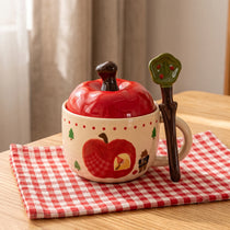 Apple Shaped Ceramic Coffee Mug with Lid & Spoon Gift Set