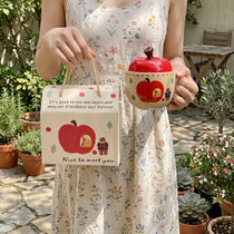 Apple Shaped Ceramic Coffee Mug with Lid & Spoon Gift Set