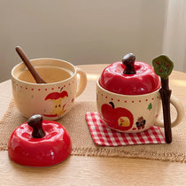 Apple Shaped Ceramic Coffee Mug with Lid & Spoon Gift Set