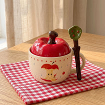 Apple Shaped Ceramic Coffee Mug with Lid & Spoon Gift Set