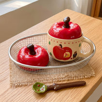 Apple Shaped Ceramic Coffee Mug with Lid & Spoon Gift Set