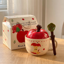 Apple Shaped Ceramic Coffee Mug with Lid & Spoon Gift Set