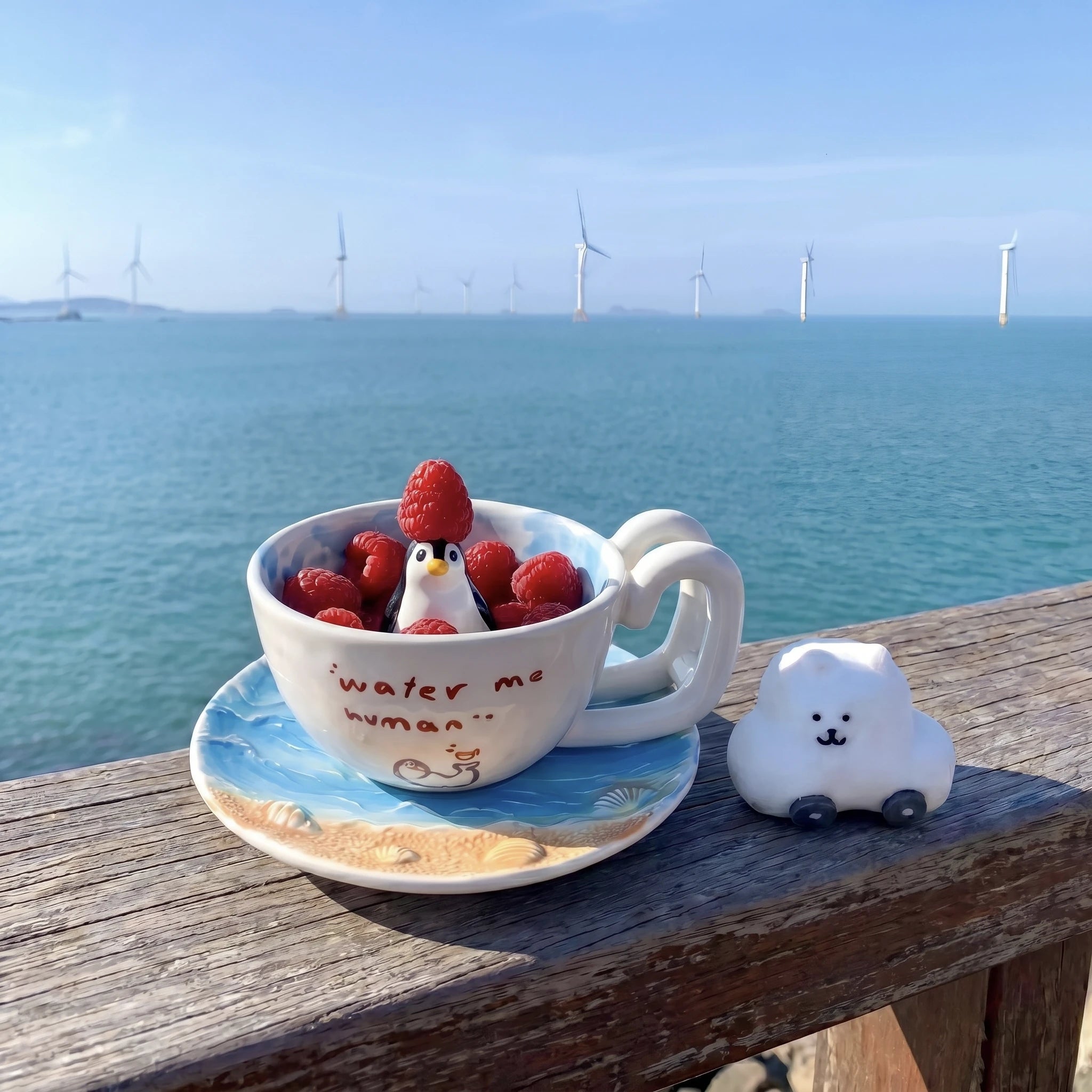 Handcrafted 3D Penguin Ceramic Coffee Cup & Saucer Set (12 oz)