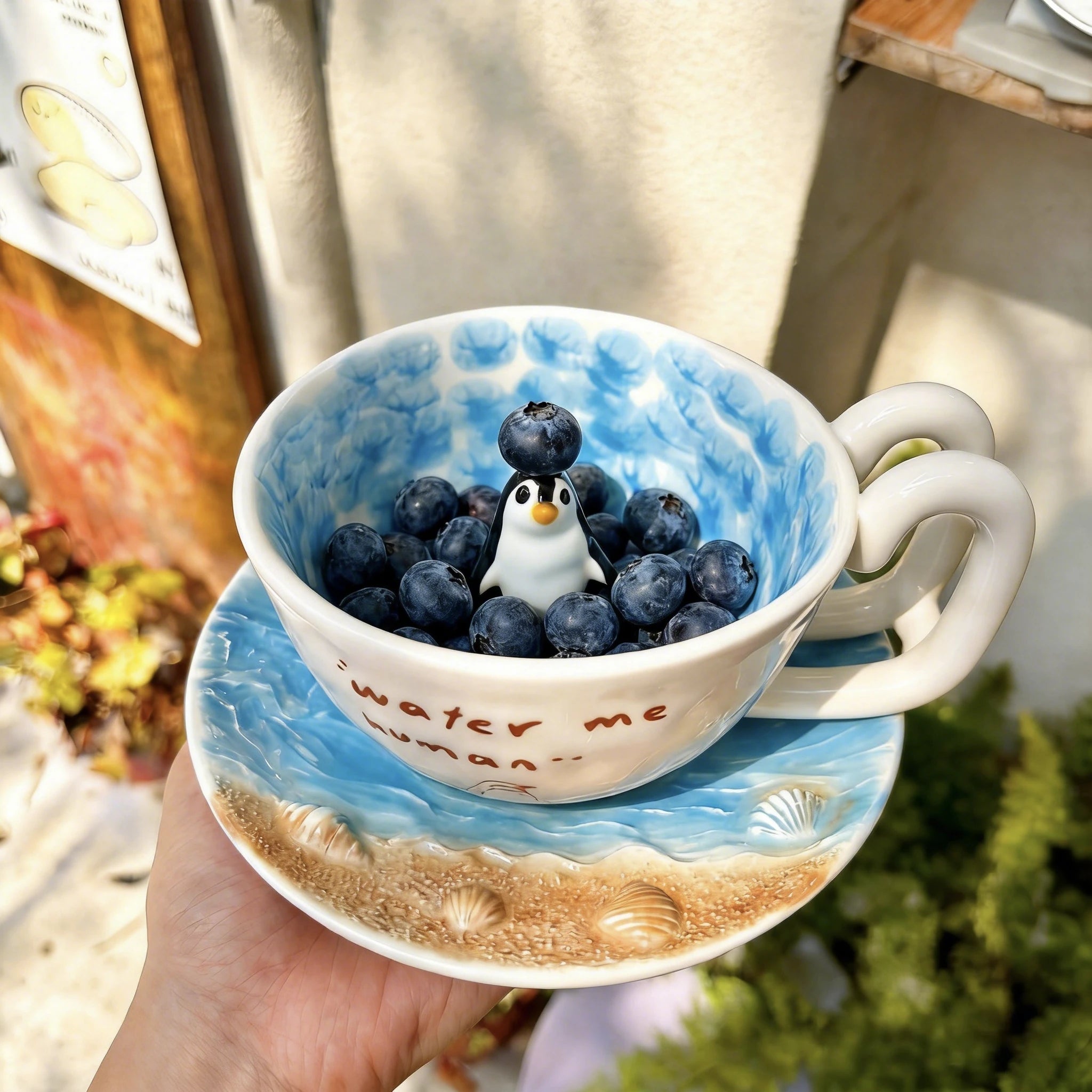 Handcrafted 3D Penguin Ceramic Coffee Cup & Saucer Set (12 oz) Main image
