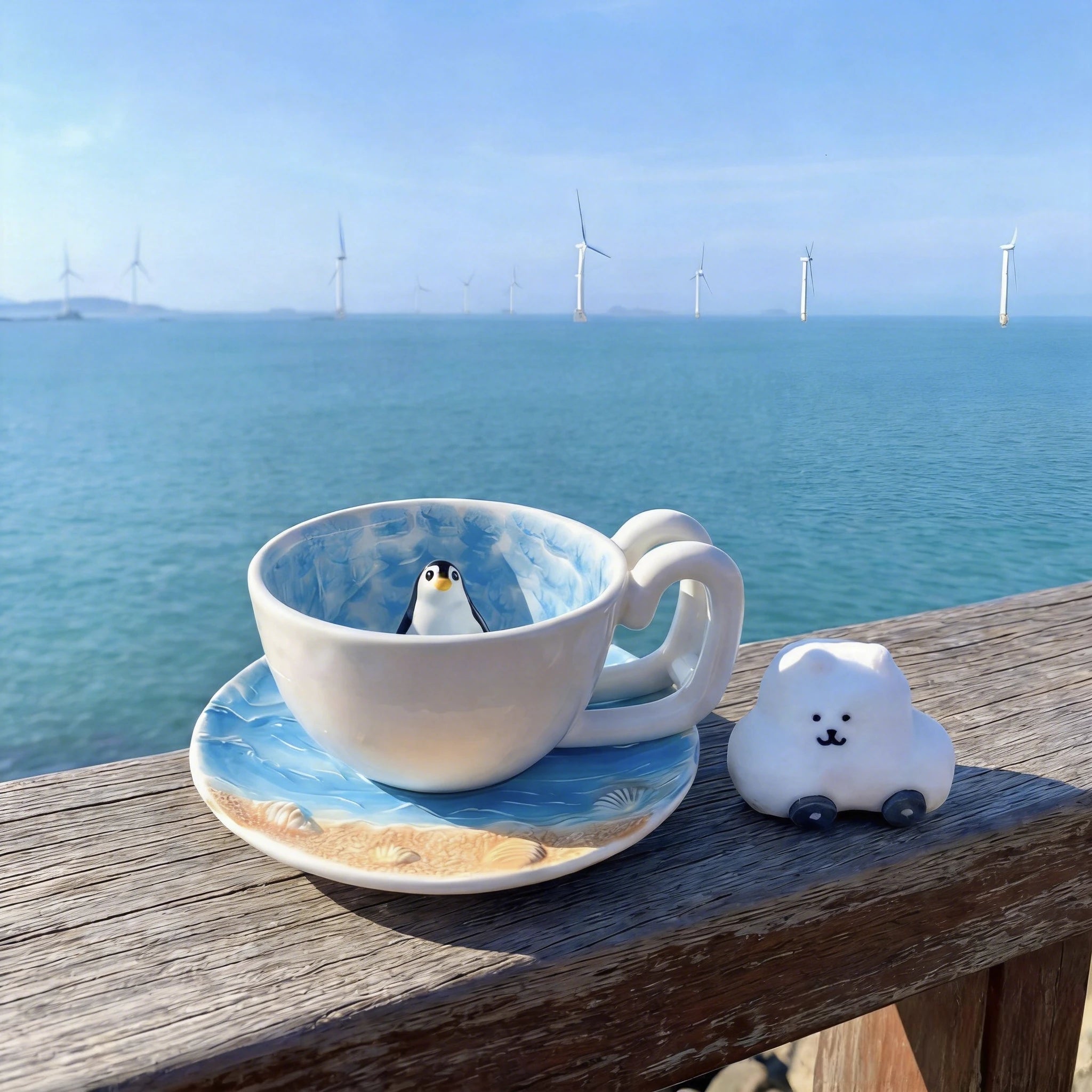 Handcrafted 3D Penguin Ceramic Coffee Cup & Saucer Set (12 oz)