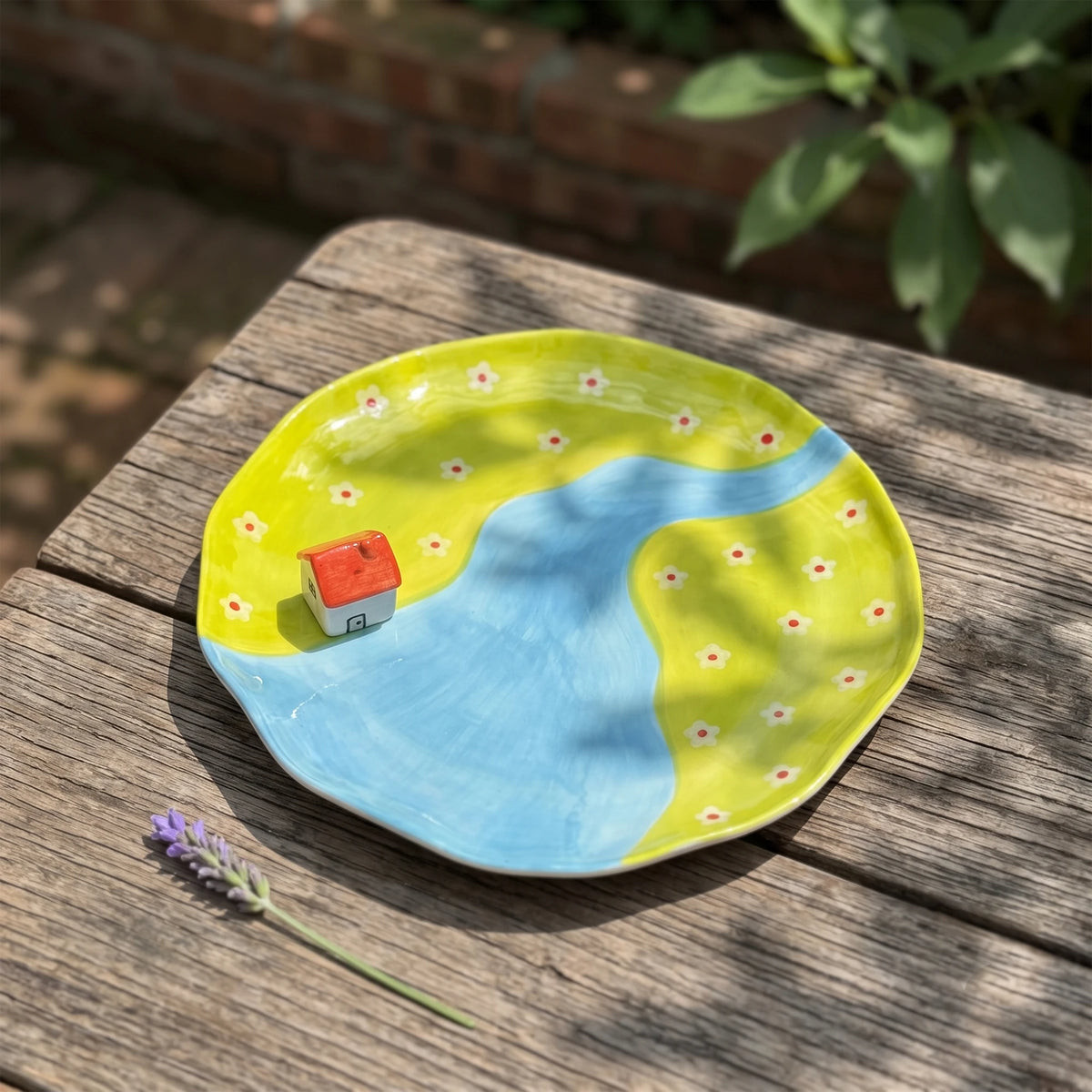 Cottagecore Ceramic House Dessert Plate with 3D Red Roof | 8.7"
