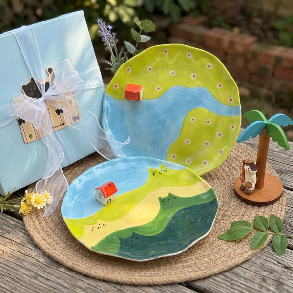 Cottagecore Ceramic House Dessert Plate with 3D Red Roof | 8.7"