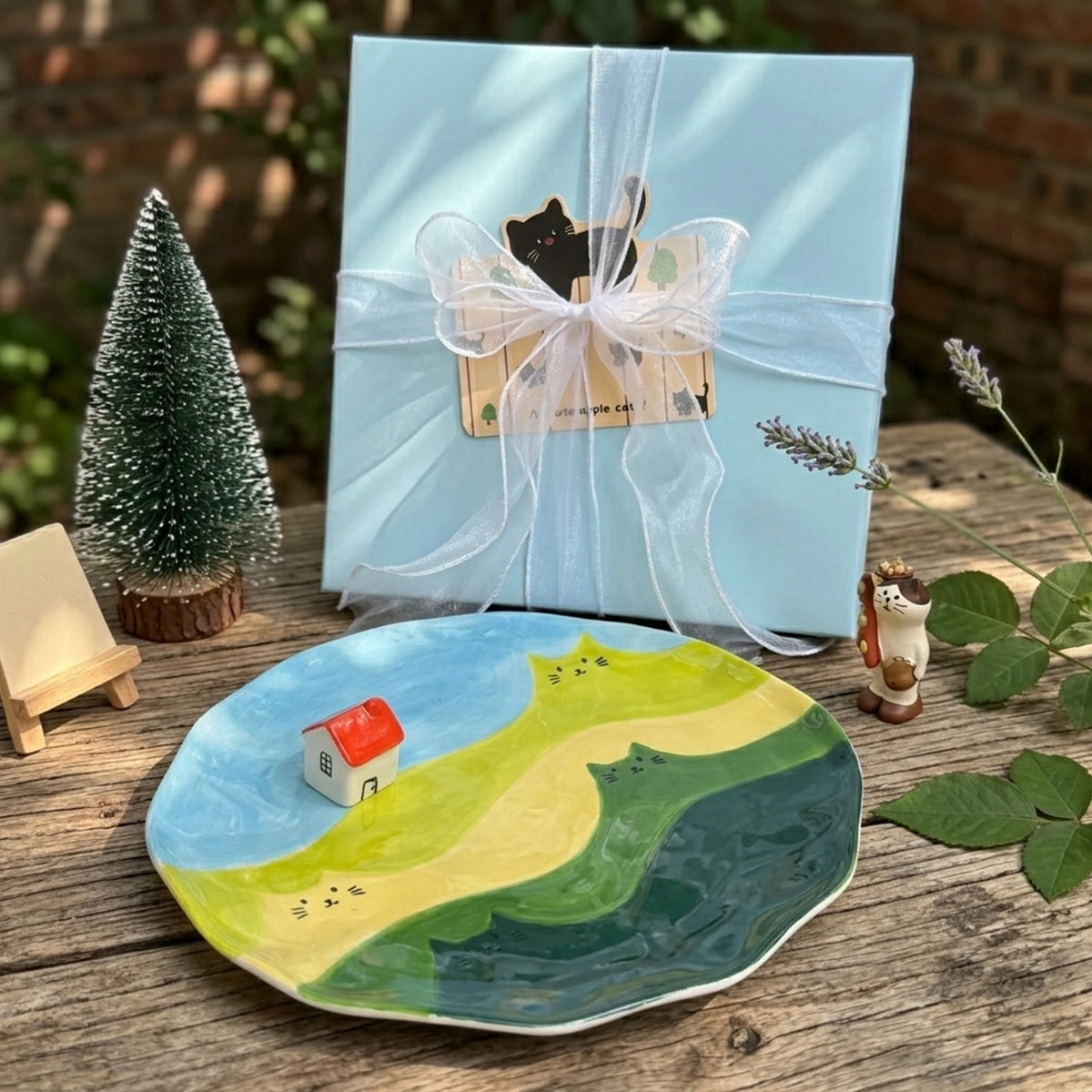 Cottagecore Ceramic House Dessert Plate with 3D Red Roof | 8.7"