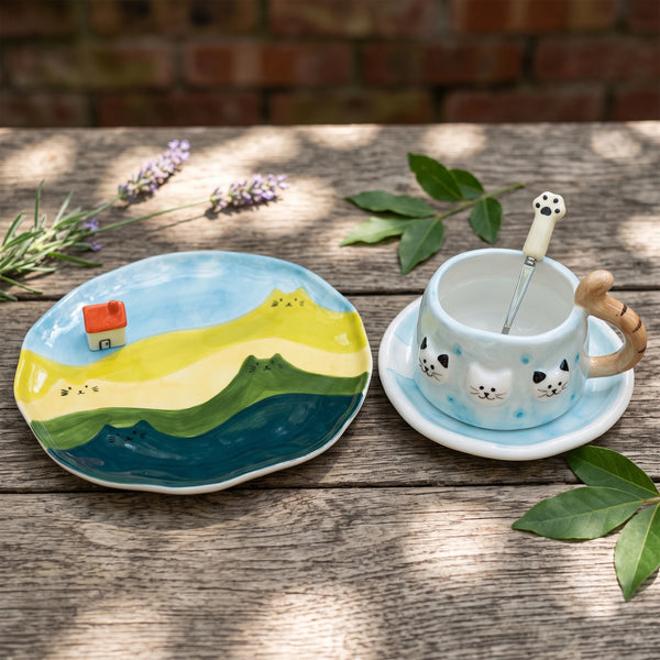 Cottagecore Ceramic House Dessert Plate with 3D Red Roof | 8.7"