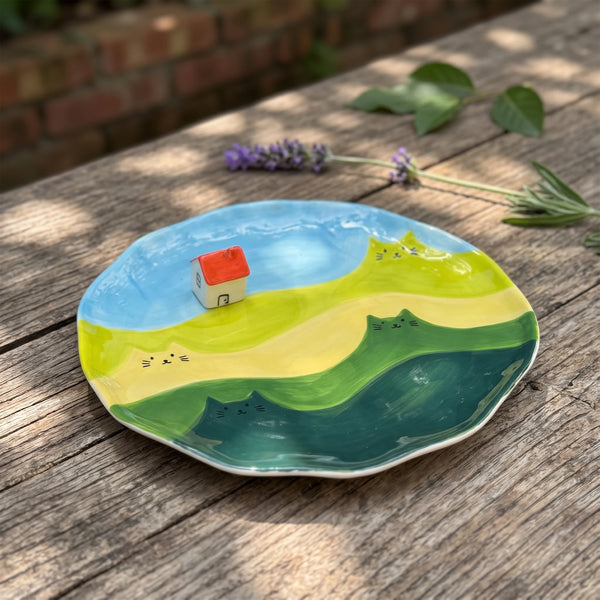 Cottagecore Ceramic House Dessert Plate with 3D Red Roof | 8.7"