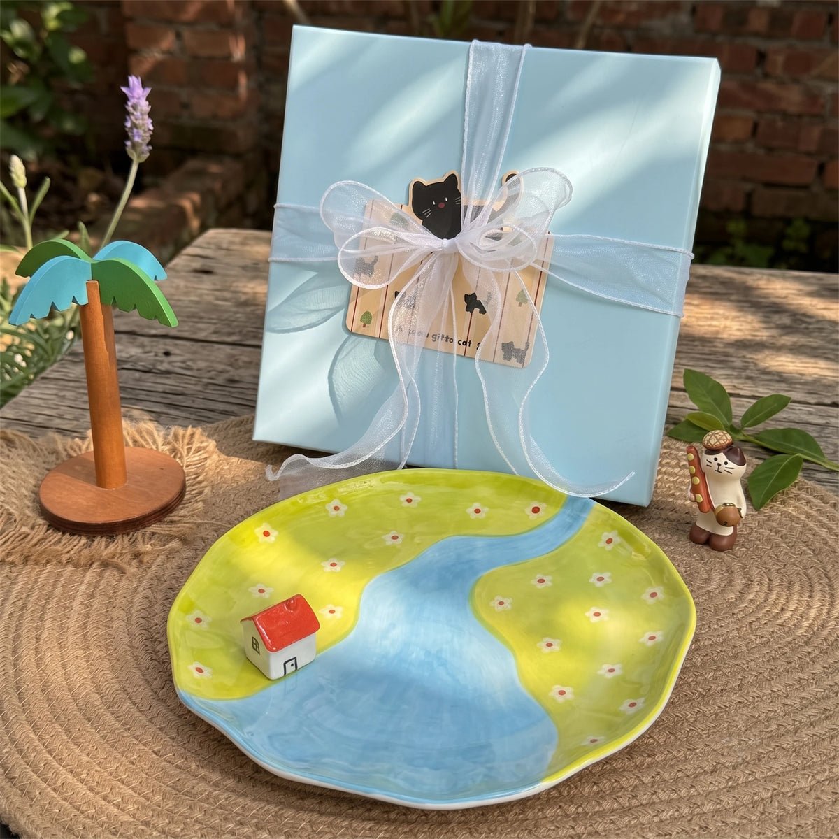 Cottagecore Ceramic House Dessert Plate with 3D Red Roof | 8.7"