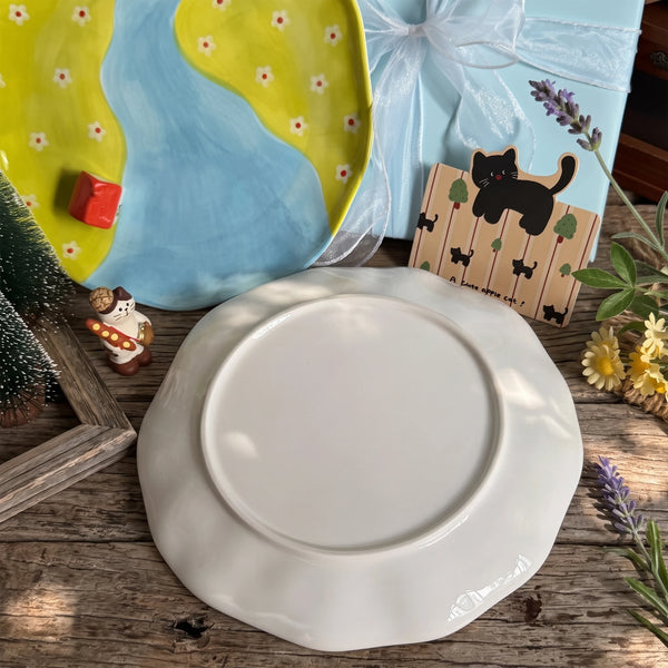 Cottagecore Ceramic House Dessert Plate with 3D Red Roof | 8.7"