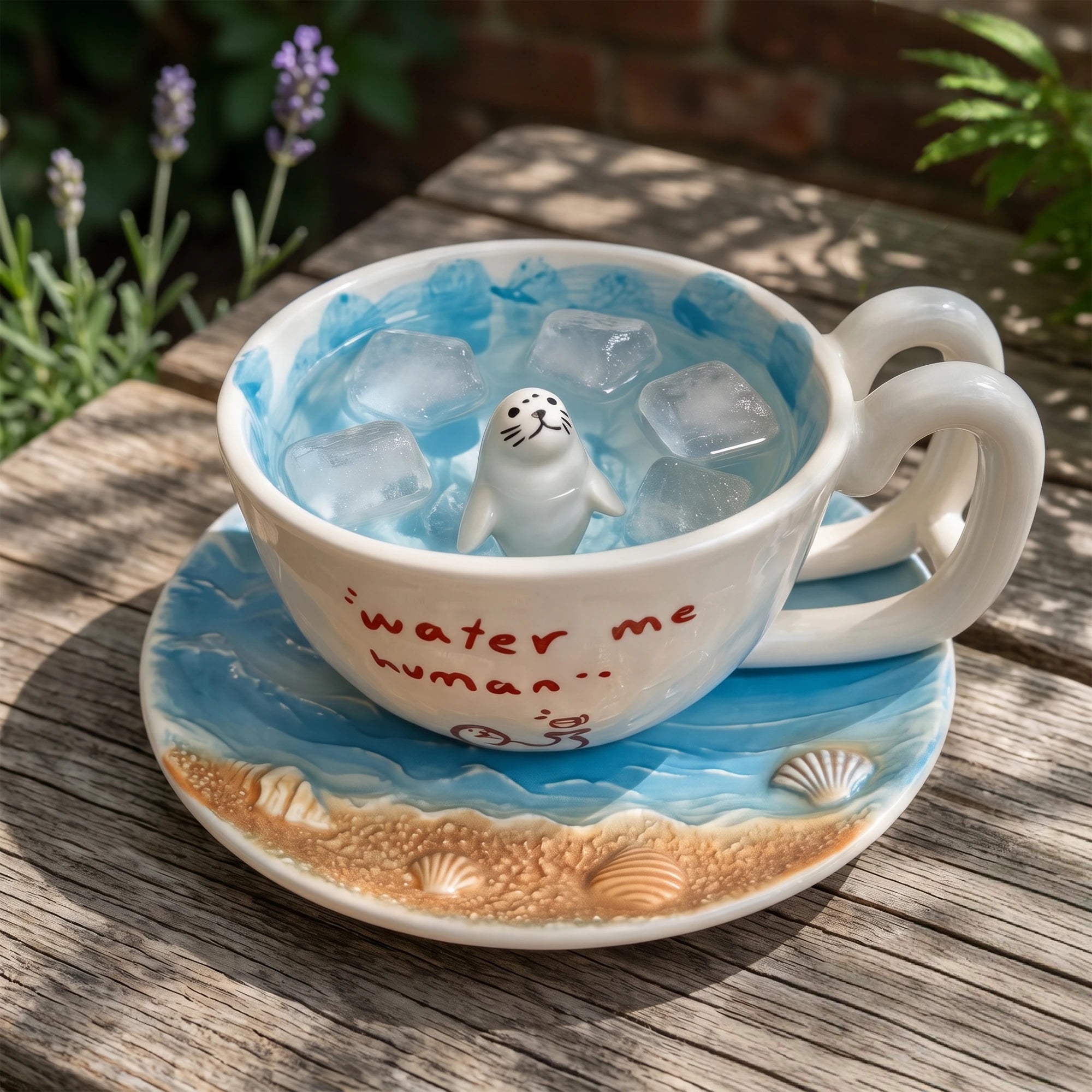 Handcrafted 3D Seal Ceramic Coffee Cup & Saucer Set (12 oz) Immagine principale del prodotto