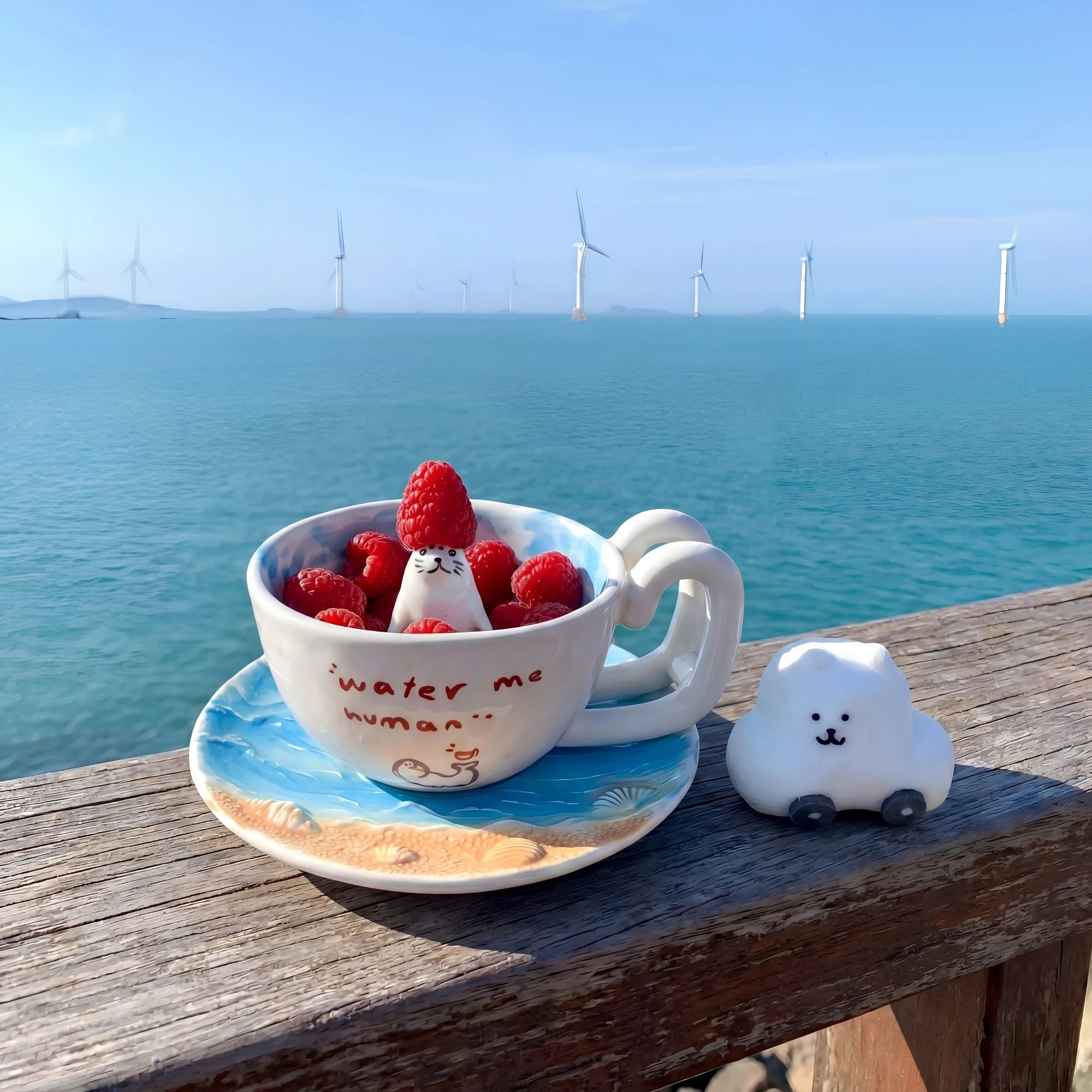 Handcrafted 3D Seal Ceramic Coffee Cup & Saucer Set (12 oz)