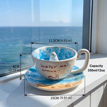 Handcrafted 3D Seal Ceramic Coffee Cup & Saucer Set (12 oz)