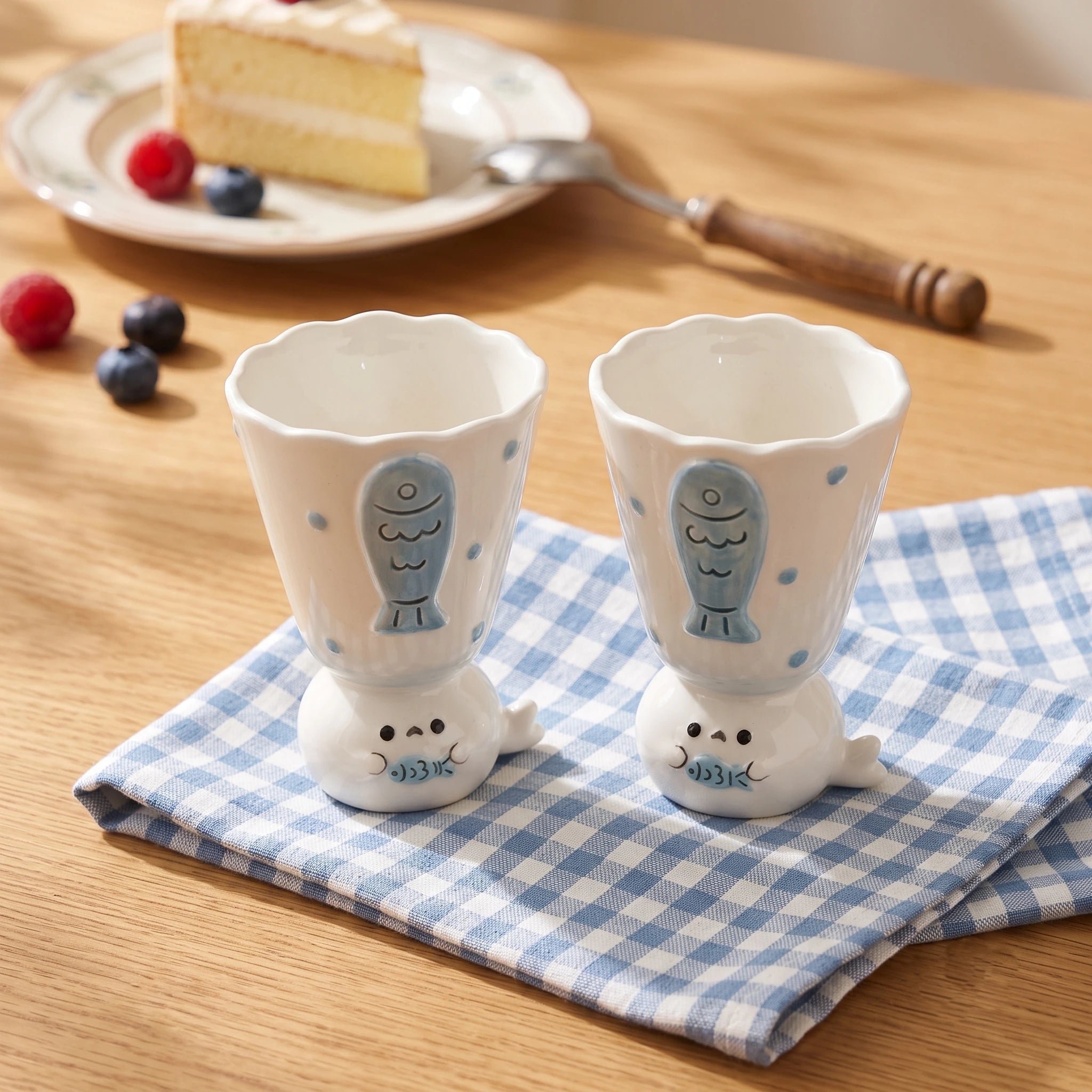 Handmade 3D Seal Ceramic Pedestal Dessert Cup & Ice Cream Goblet