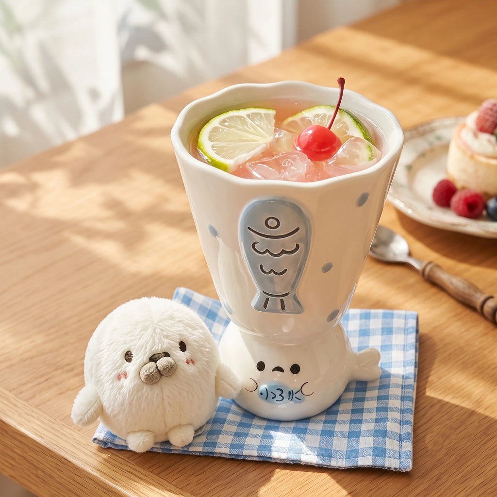Handmade 3D Seal Ceramic Pedestal Dessert Cup & Ice Cream Goblet