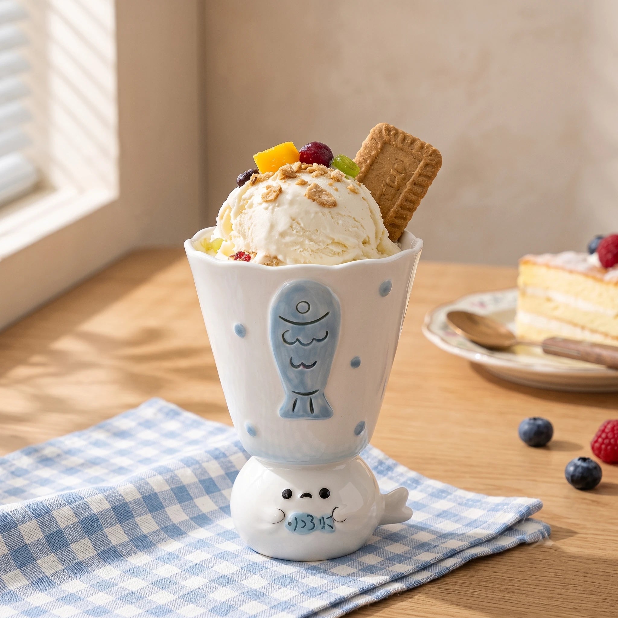 Handmade 3D Seal Ceramic Pedestal Dessert Cup & Ice Cream Goblet