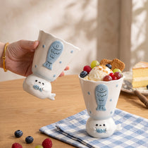 Handmade 3D Seal Ceramic Pedestal Dessert Cup & Ice Cream Goblet