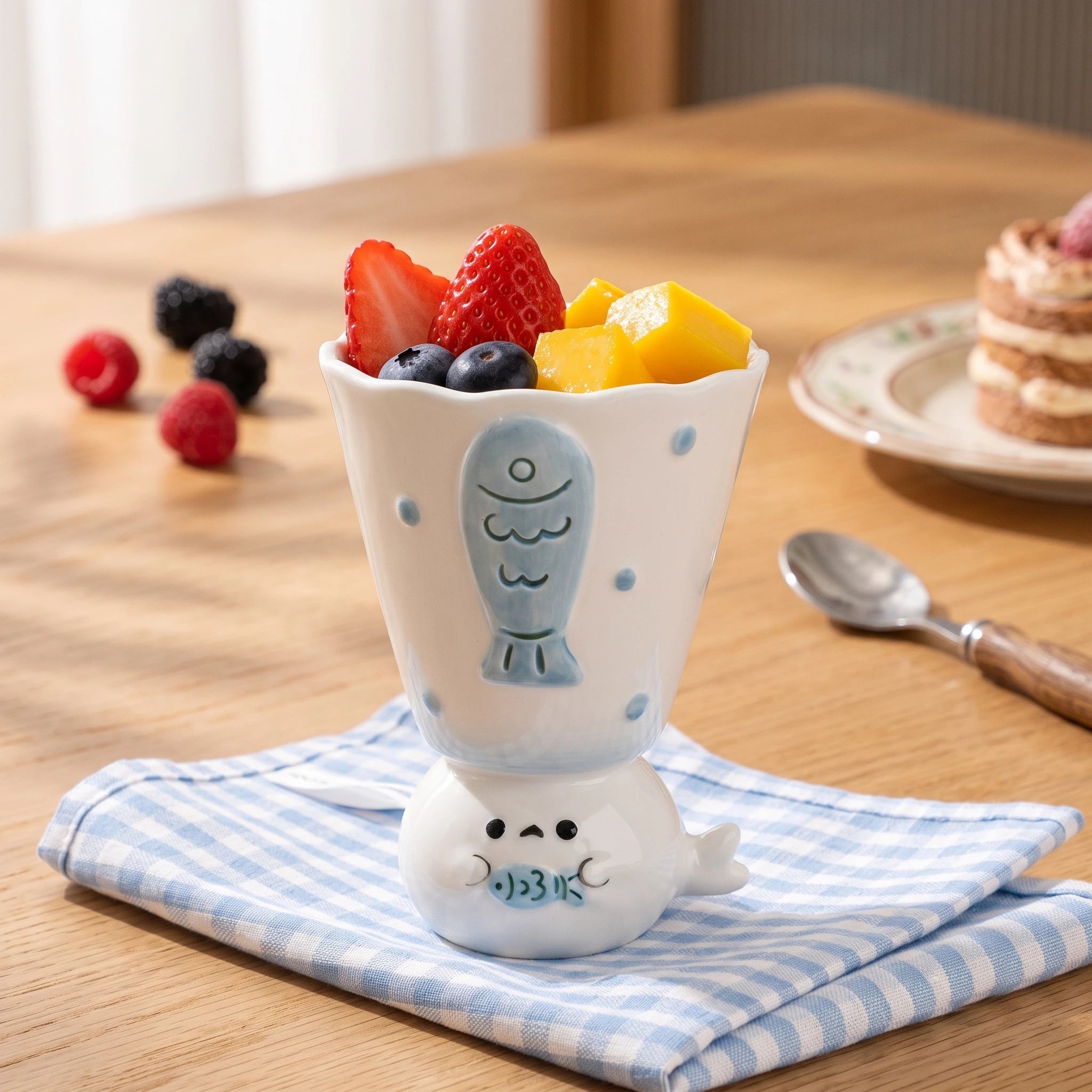 Handmade 3D Seal Ceramic Pedestal Dessert Cup & Ice Cream Goblet